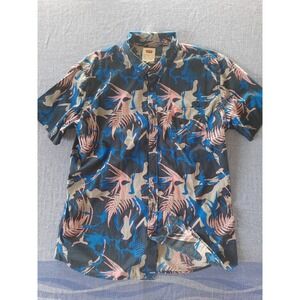 Levis Mens XXL Short Sleeve Button Down Shirt All over Tropical Palm Print Blue